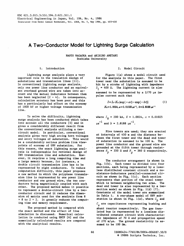 A Two Conductor Model For Lightning Surg | PDF | Electric Power ...