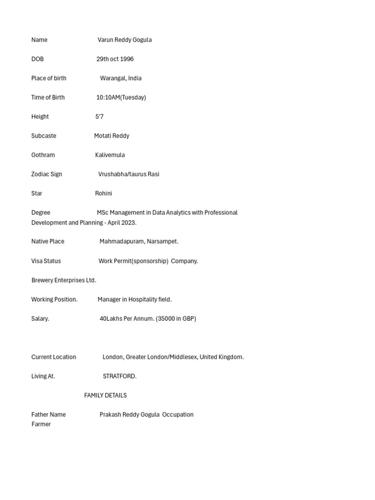 Karnati Varun Reddy: Profile Overview | PDF