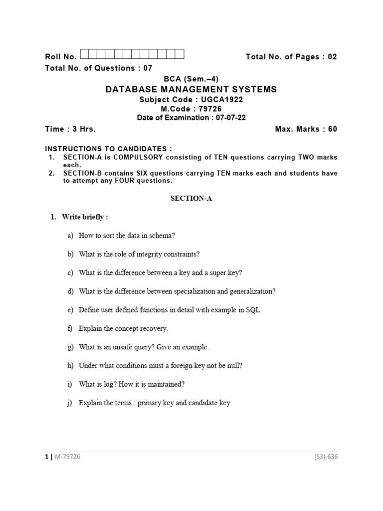 Database Management Systems Exam Guide | PDF | Databases | Computer ...