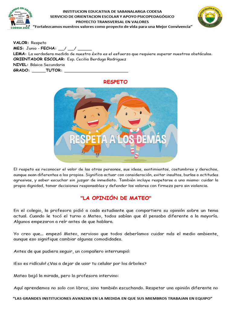 Fomentando el Respeto en la Convivencia Escolar | PDF