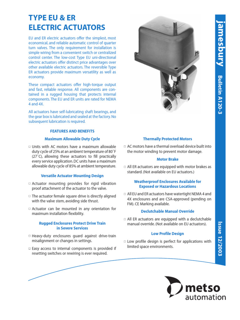 Metso EU & ER Electric Actuator Manual | PDF | Electric Motor | Actuator