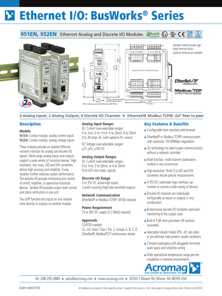Ethernet Analog & Discrete I/O Modules | PDF | Analog To Digital ...