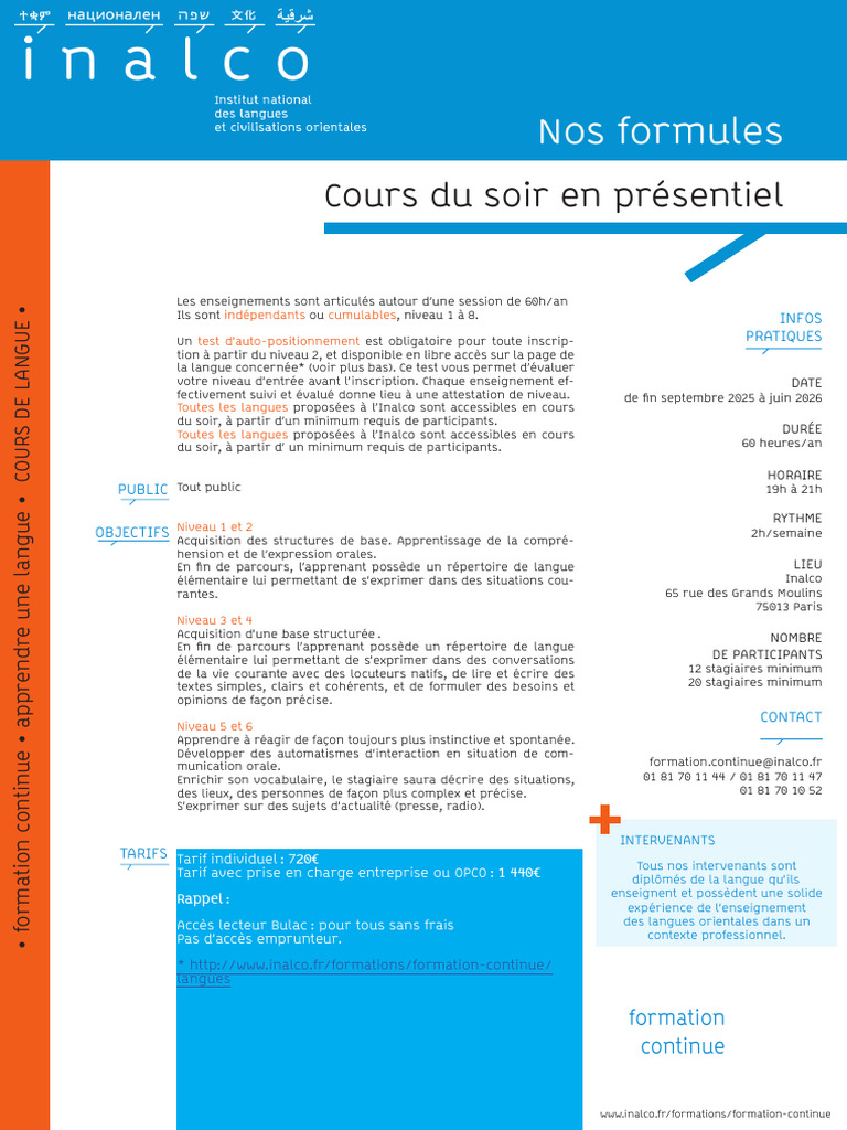 Cours du soir de langues à Inalco | PDF | Communication humaine ...