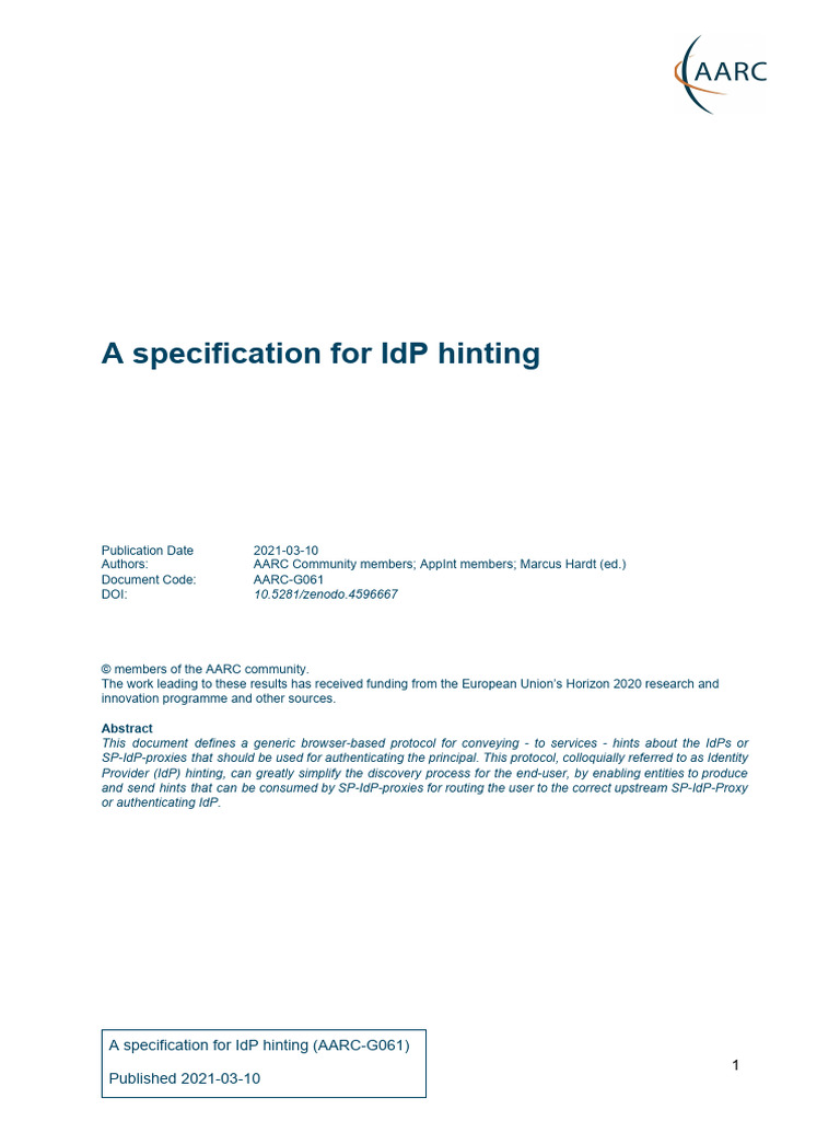 AARC-G061-A Specification For IdP Hinting | PDF | Uniform Resource ...