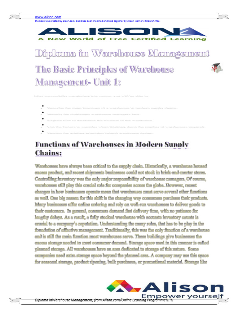 Diploma in Warehouse Management Course | PDF | Warehouse | Inventory