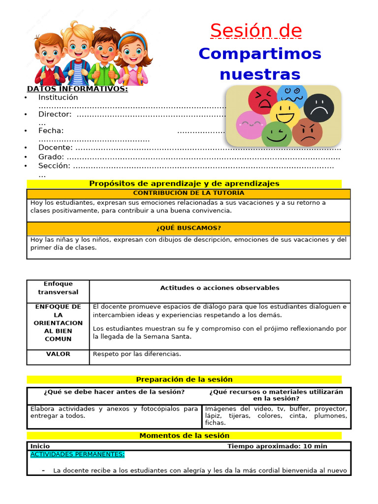 Compartiendo emociones en clase 2025 | PDF | Las emociones | Aprendizaje