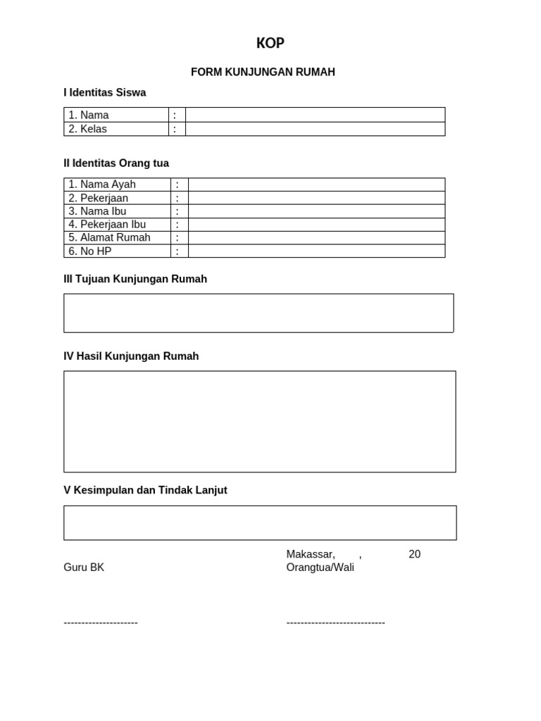 Format Kunjungan Rumah Siswa BK | PDF