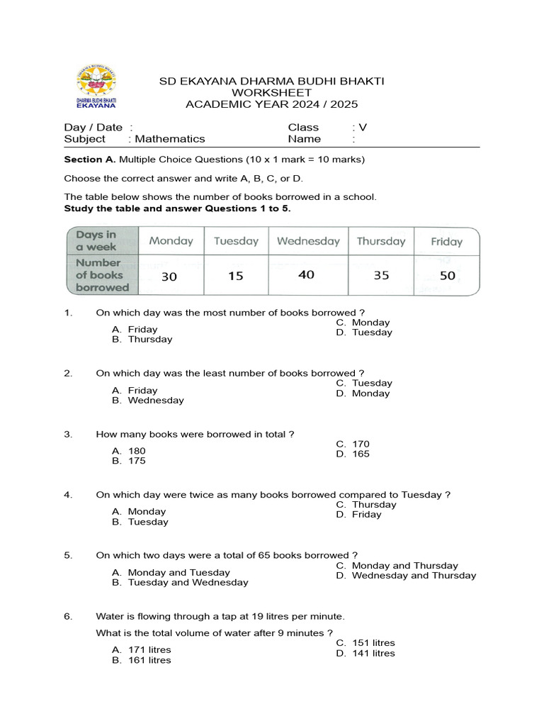 Revision Test Paper Sat 3 (Kls 5) 30052025 | PDF | Length
