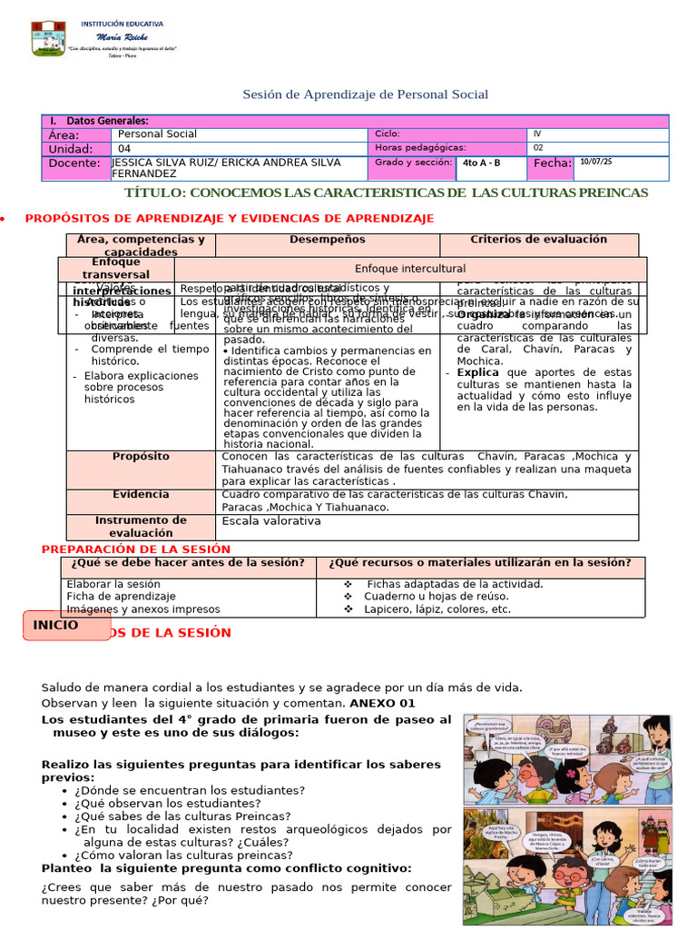 Sesión de Aprendizaje de Personal SociaL 10-07 | PDF | Aprendizaje ...