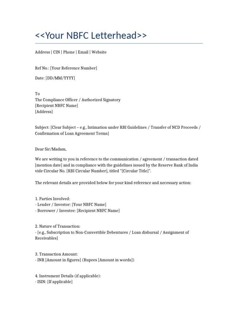 NBFC Compliance Communication Template | PDF