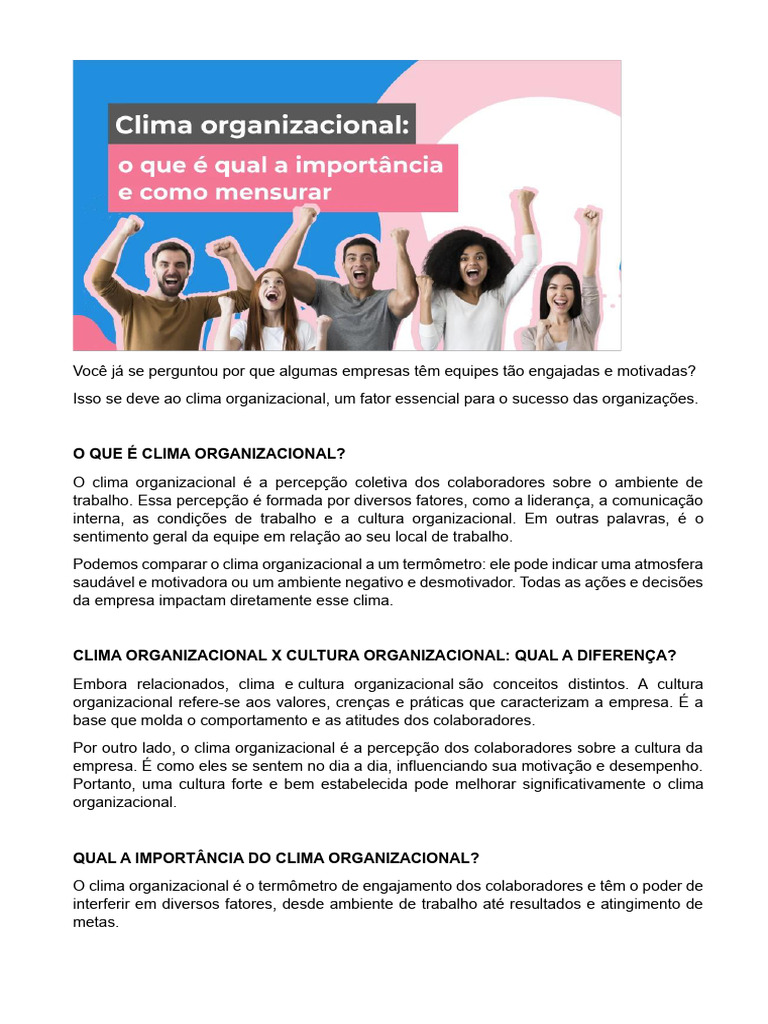 Clima Organizacional | PDF | Cultura organizacional | Business