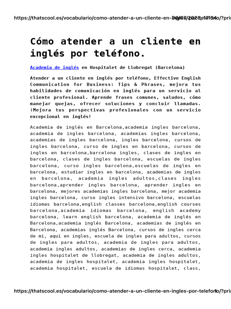 Https :thatscool - Es:vocabulario:como Atender A Un Cliente en Ingles ...