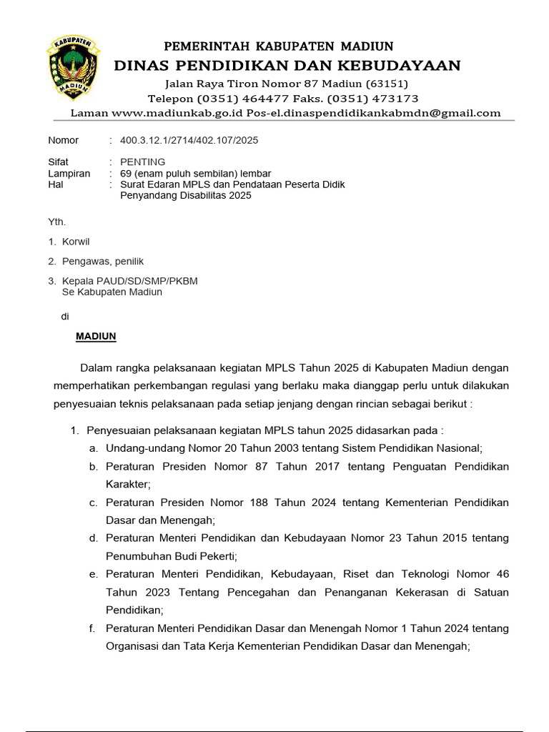 Surat Edaran MPLS 20252026 | PDF