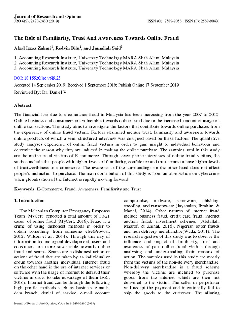 Familiarity and Trust in E-Commerce Fraud | PDF | E Commerce | World ...