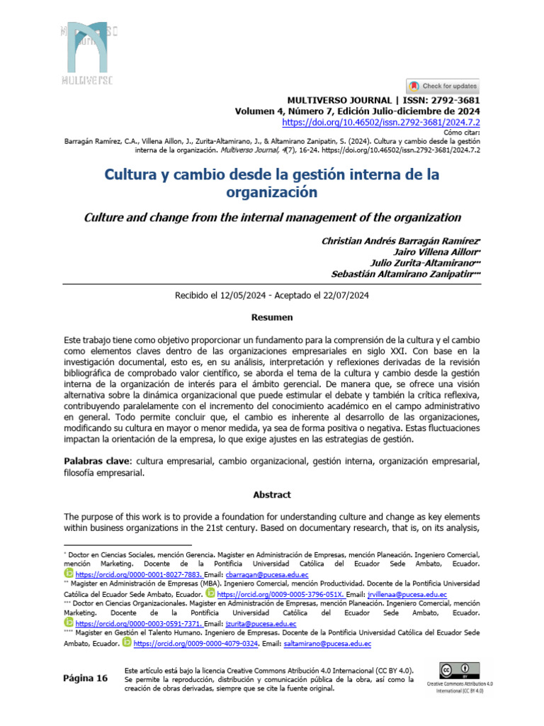 2024 - Cultura y Cambio Desde La Gestión Interna de La Organización ...