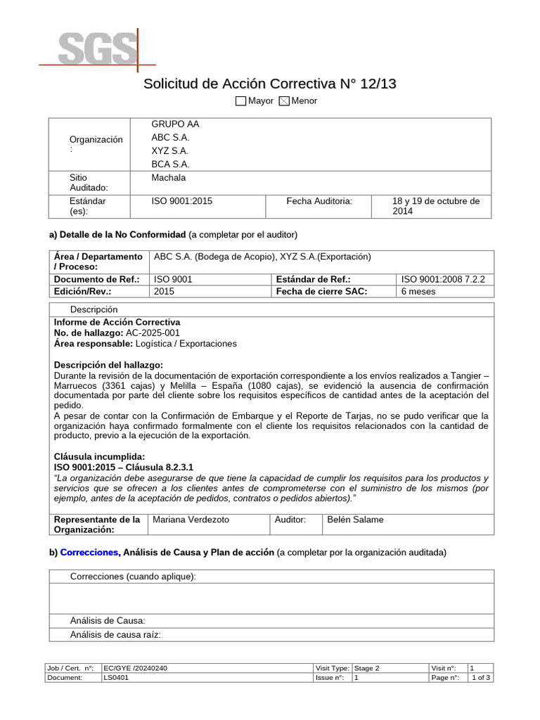 Ls0401 solicitud de acci n correctiva rev 1 7 2 2 12 13 pdf