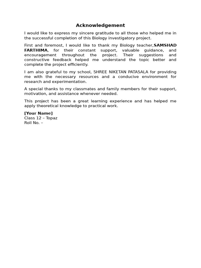 Acknowledgementpage BIOLOGY | PDF