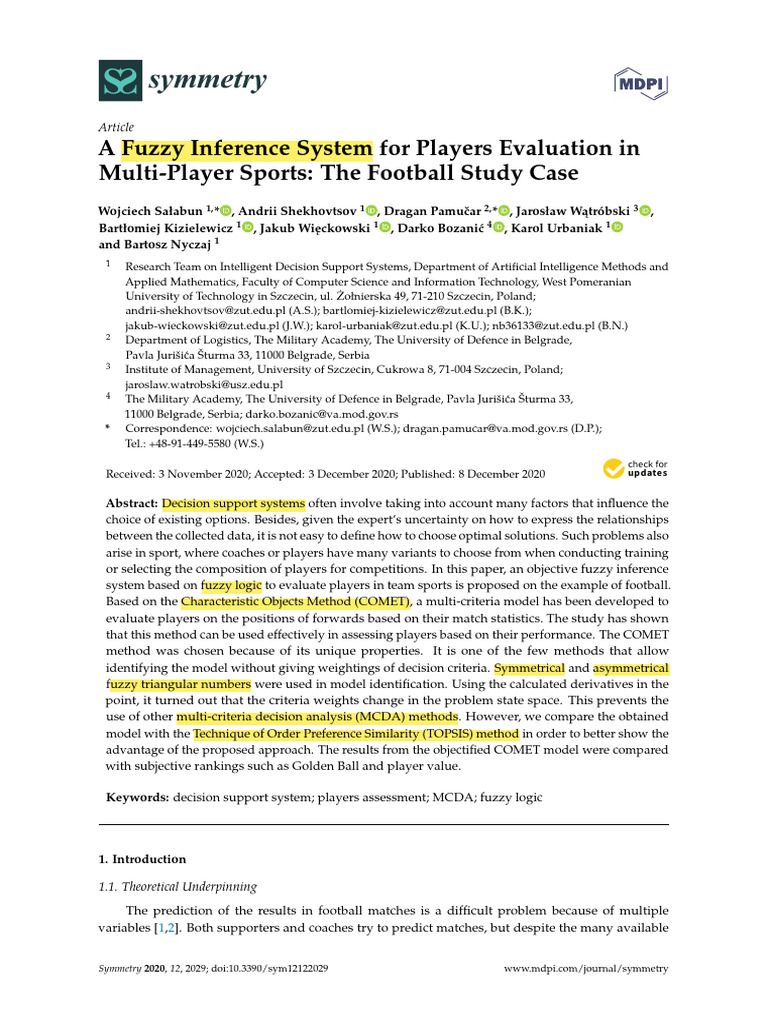Fuzzy System for Football Player Evaluation | PDF | Fuzzy Logic | Gambling