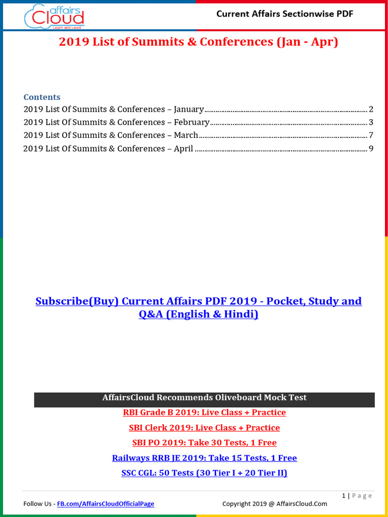 2019 Summits and Conferences by AffairsCloud | PDF