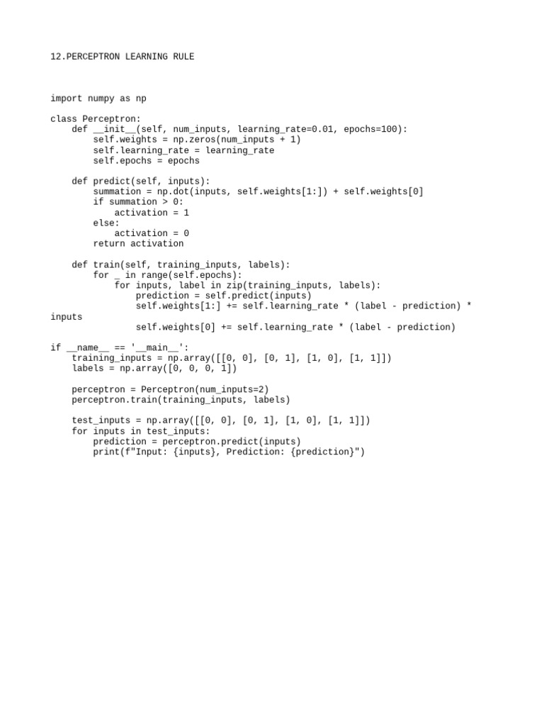 Perceptron Learning Rule in Python | PDF