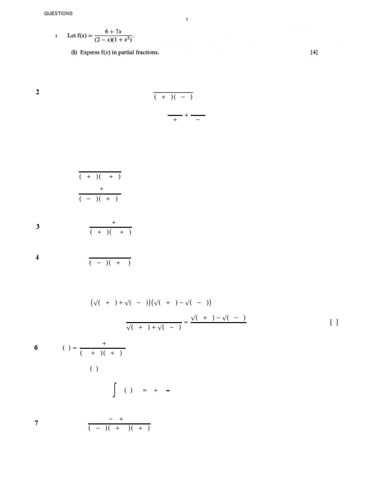 Partial Fractions Practice Exercises | PDF