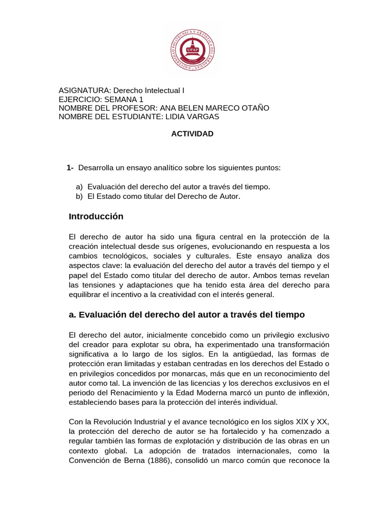 Derecho Intelectual I Semana I | PDF | Autor | Estado (política)