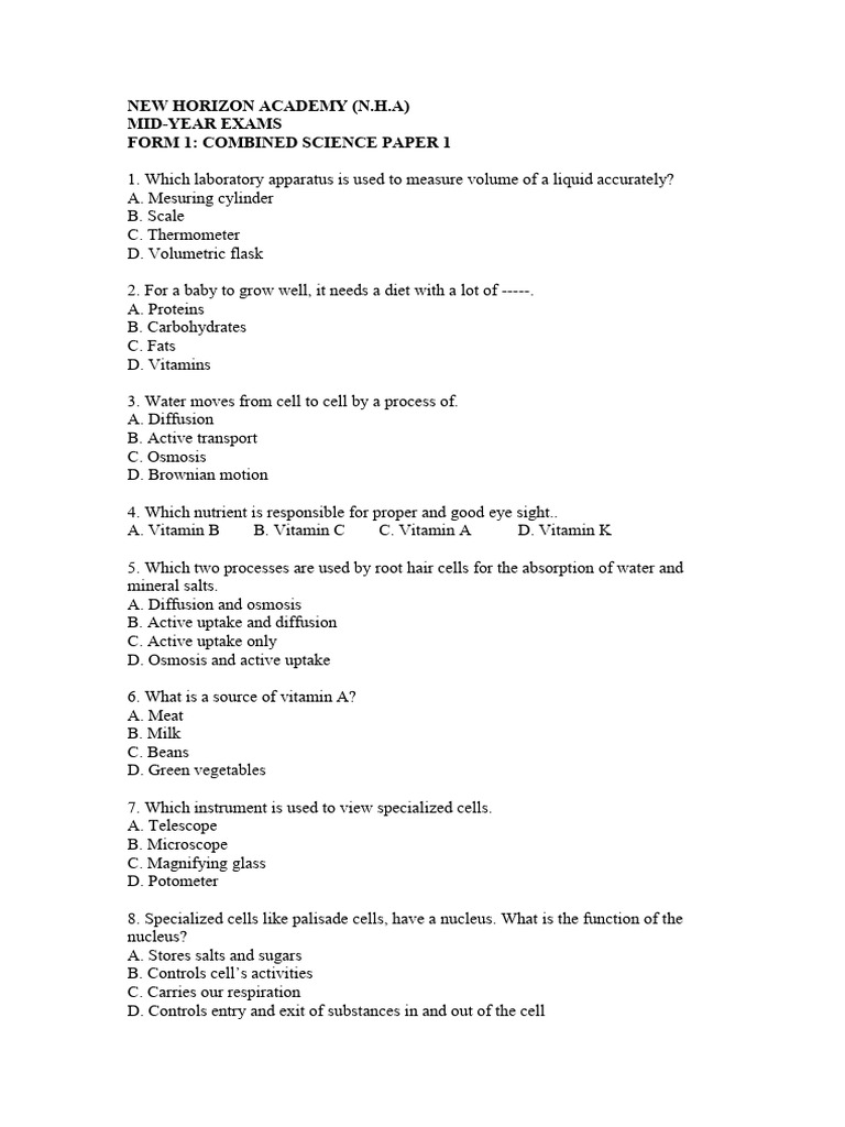 Form 1 Combined Science Exam Questions | PDF | Rust | Oxide