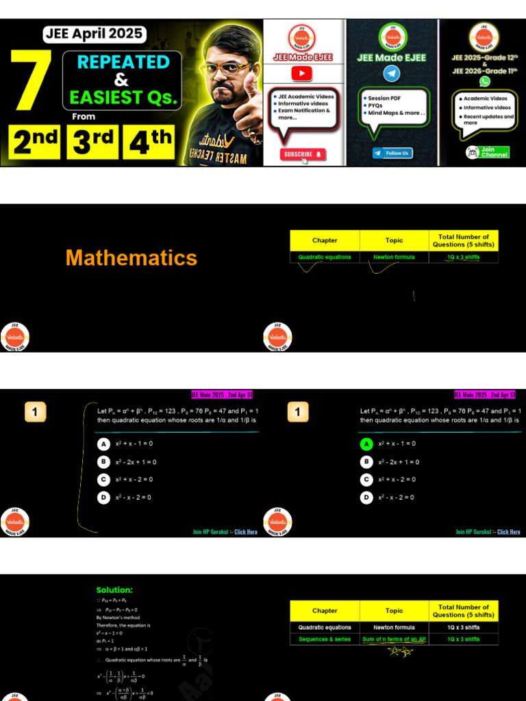 JEE Main 2025: Key Math & Physics Questions | PDF | Rotation ...