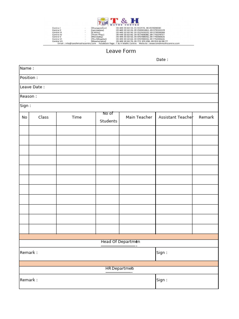 Teacher Leave Form Template | PDF