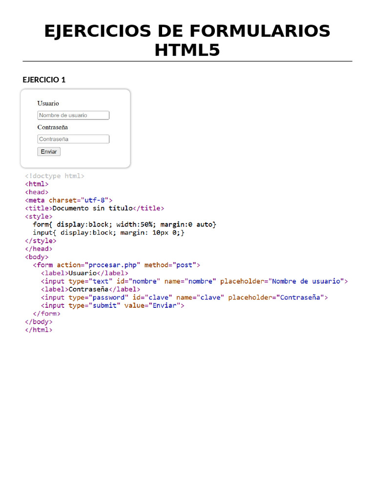 Ejercicios de Formularios HTML5 | PDF