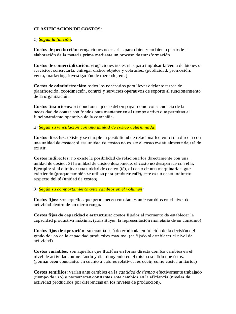 Clasificación de Costos Empresariales | PDF | Costo | Marketing
