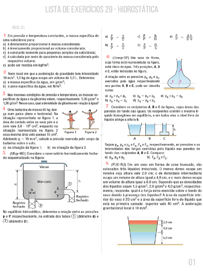 Lista de Exercícios de Hidrostática | PDF