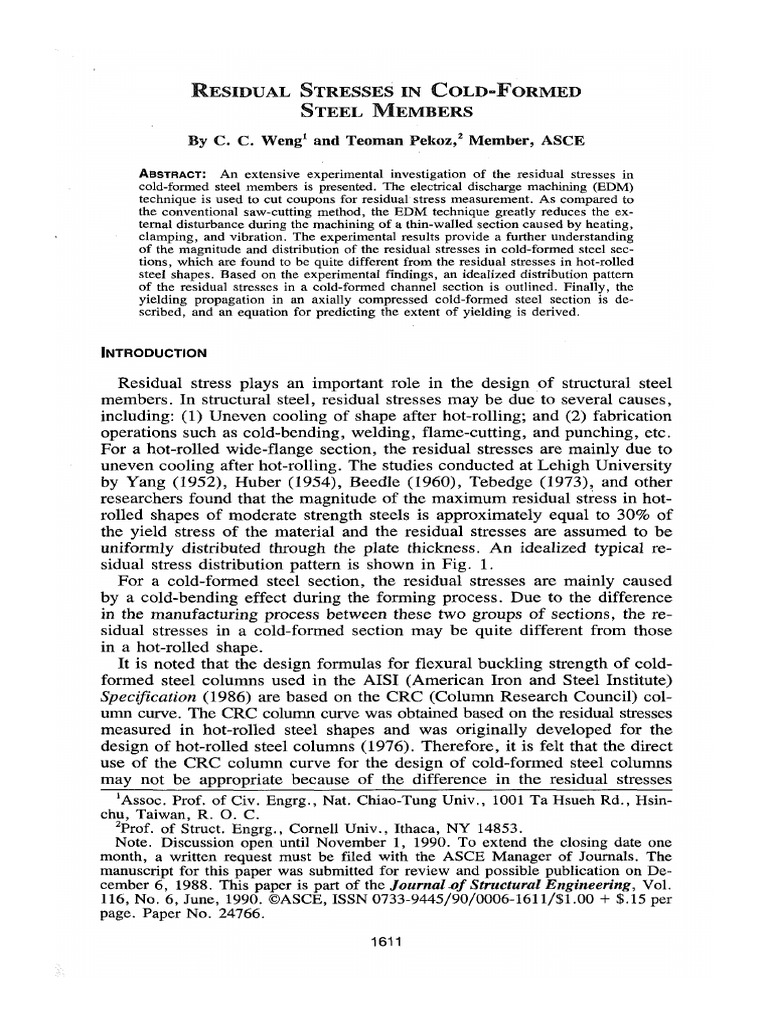 Residual Stresses in Cold-Formed Steel Members | PDF | Machining ...