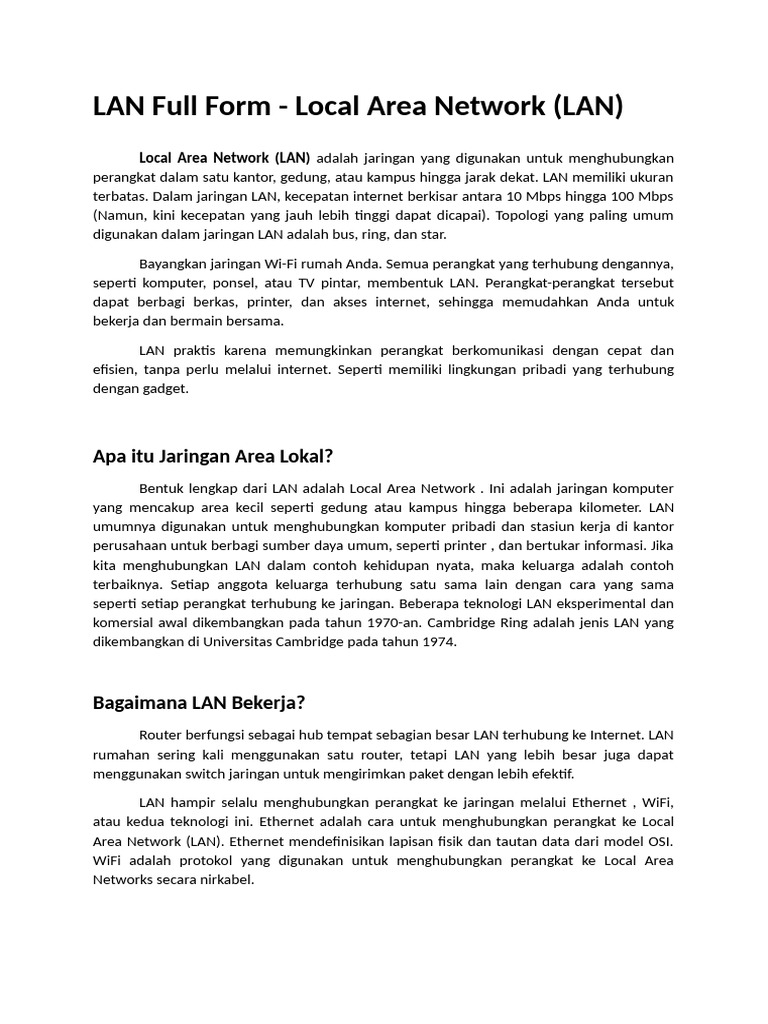 Pengertian dan Jenis Jaringan LAN | PDF