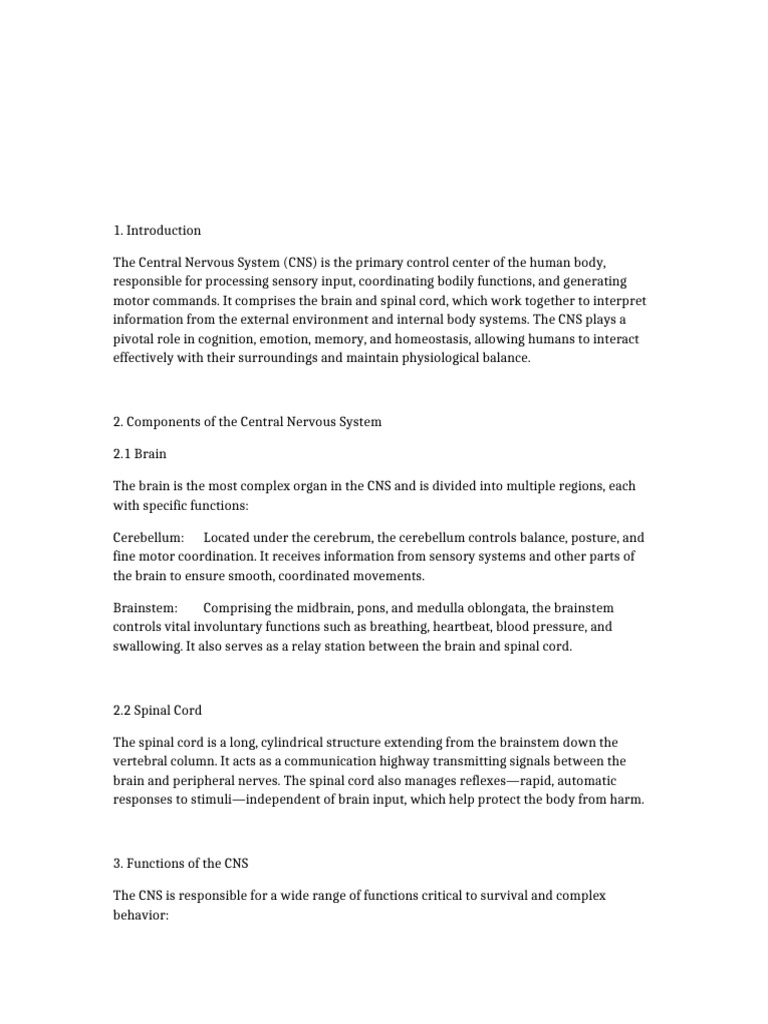 Central Nervous System Overview and Functions | PDF | Central Nervous ...