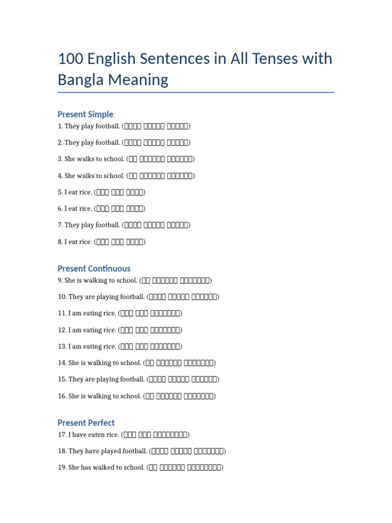 100 English Sentences With Bangla Meaning | PDF