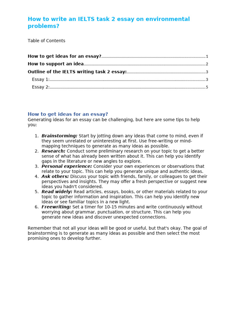 Writing IELTS Essays on Environment | PDF | Sustainability ...