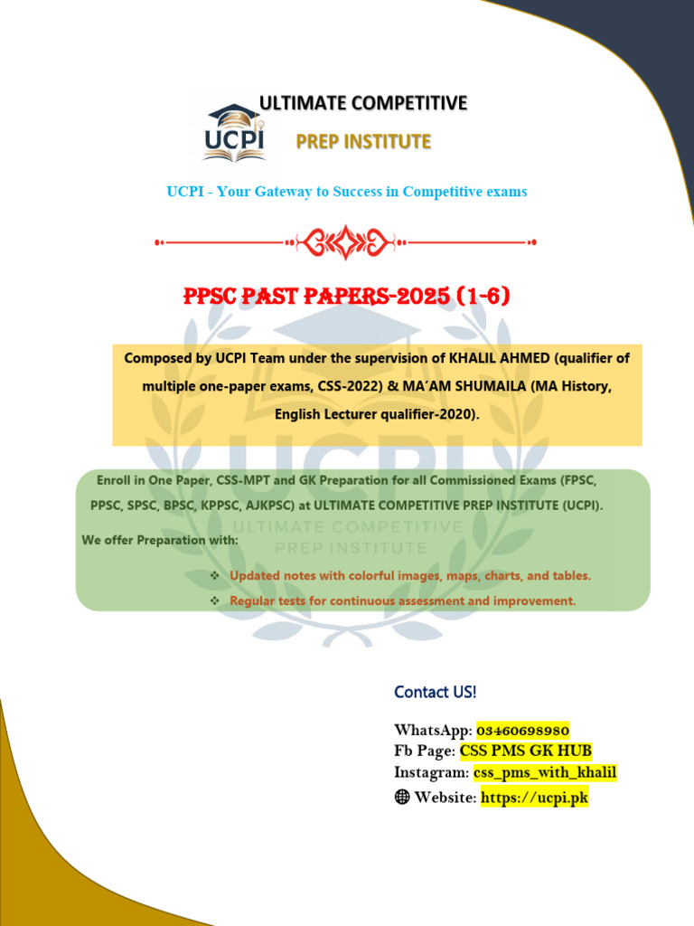 PPSC Past Papers-2025 (1-6) UCPI-1 | PDF | Pakistan | Muhammad