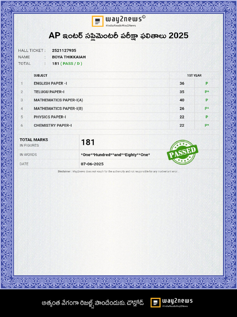 Ap Inter Supply Marks Memo | PDF