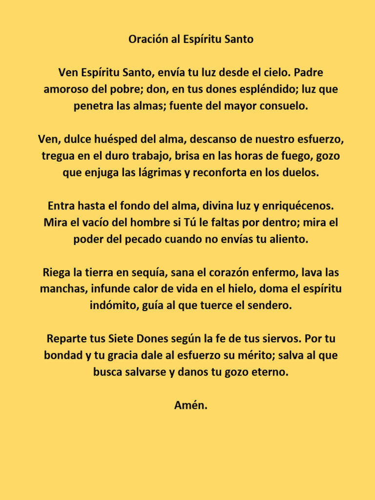 Oración al Espíritu Santo: Luz y Consuelo | PDF