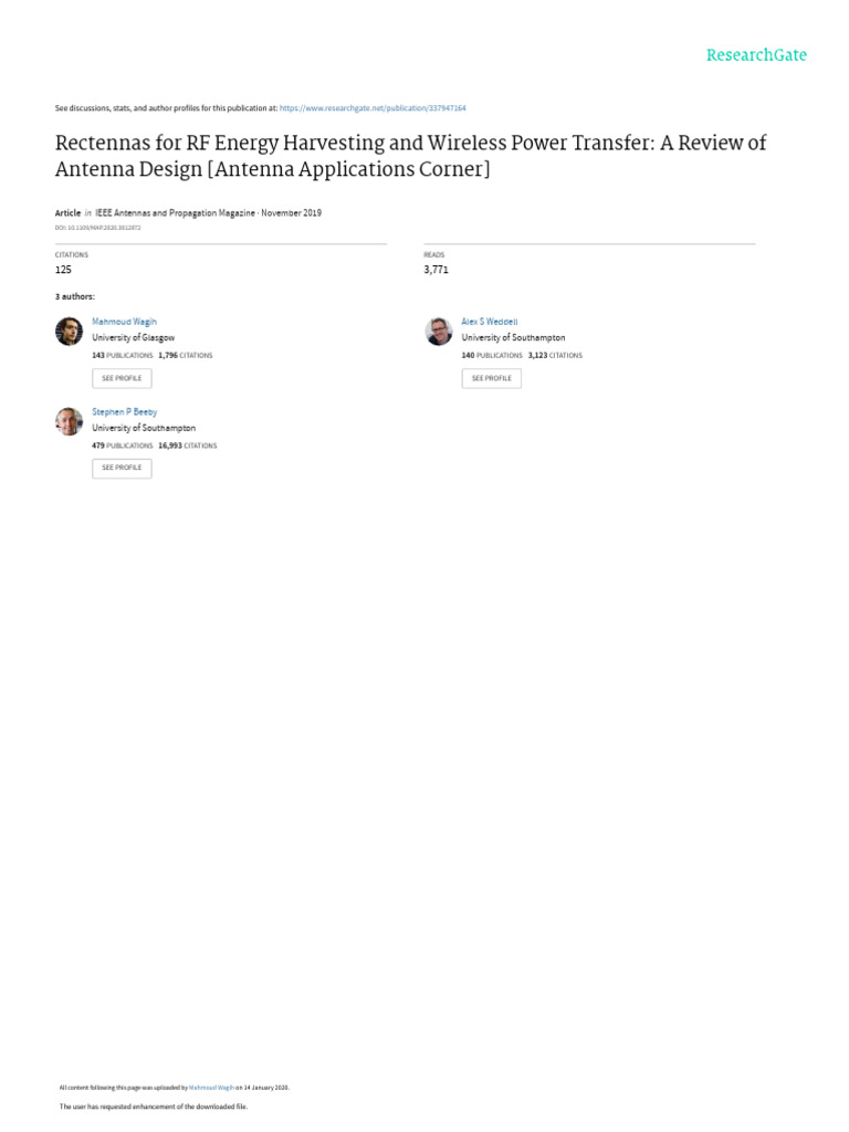 Rectenna Designs for RF Energy Harvesting | PDF | Antenna (Radio ...