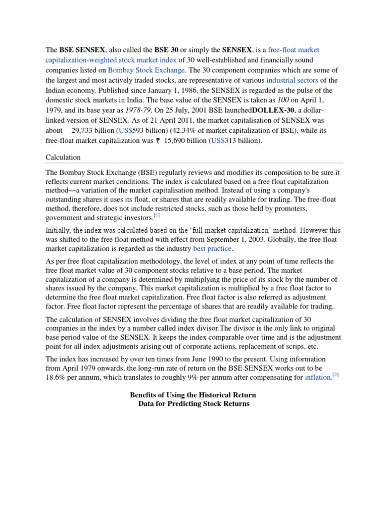 Capitalization Weighted Stock Market Index