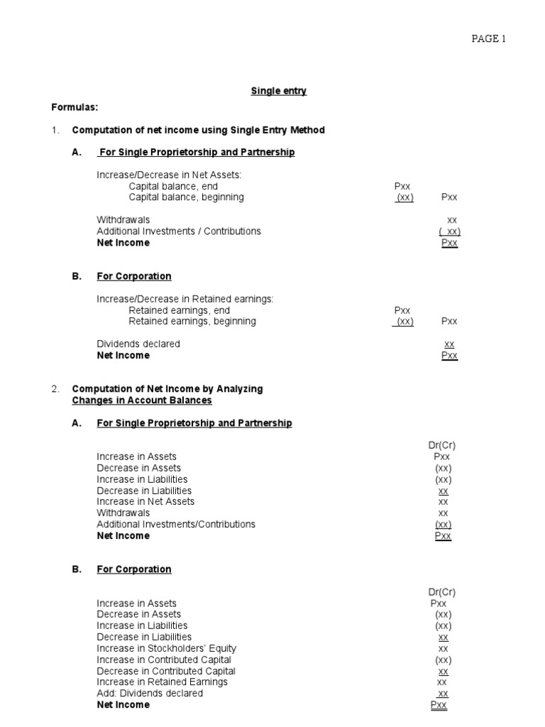 Single Entry Formulas | PDF