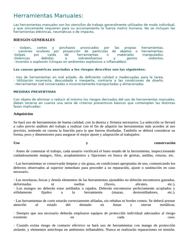 Riesgos y Prevención en Herramientas Manuales | PDF | Martillo | Tornillo