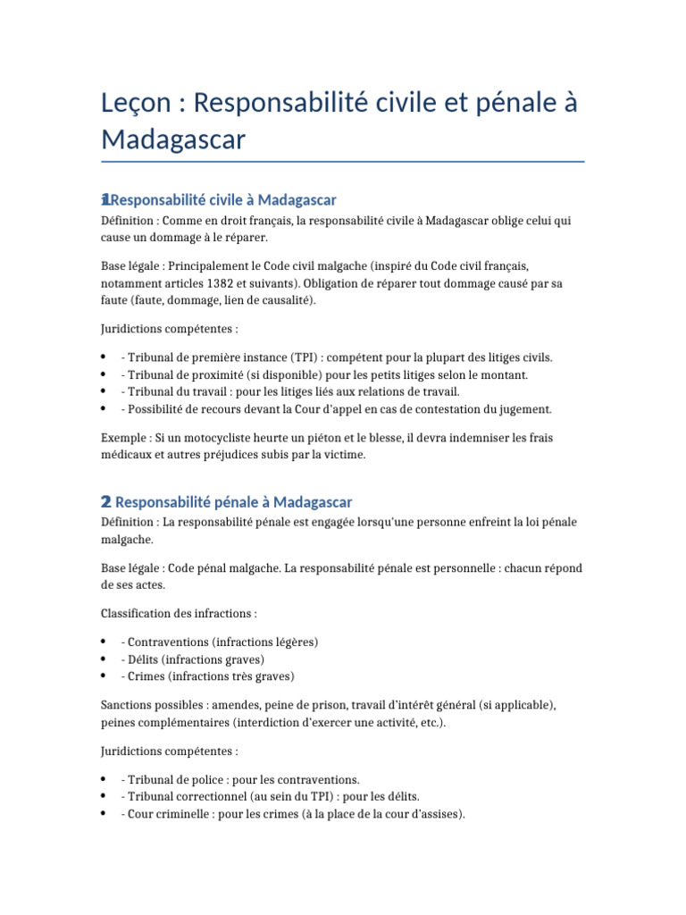 Responsabilité civile et pénale à Madagascar | PDF | Crimes | Crime et ...