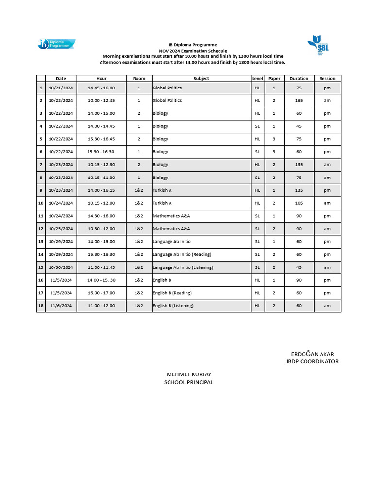IB Diploma Nov 2024 Exam Schedule | PDF | Educational Organizations ...