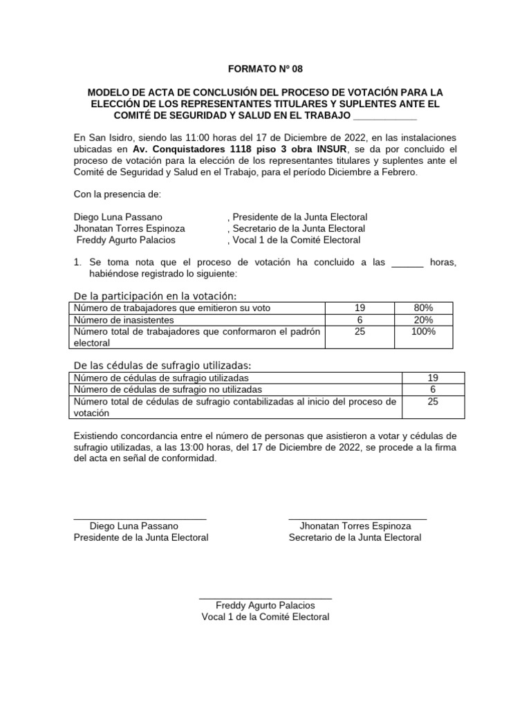 Acta Conclusion Proceso | PDF