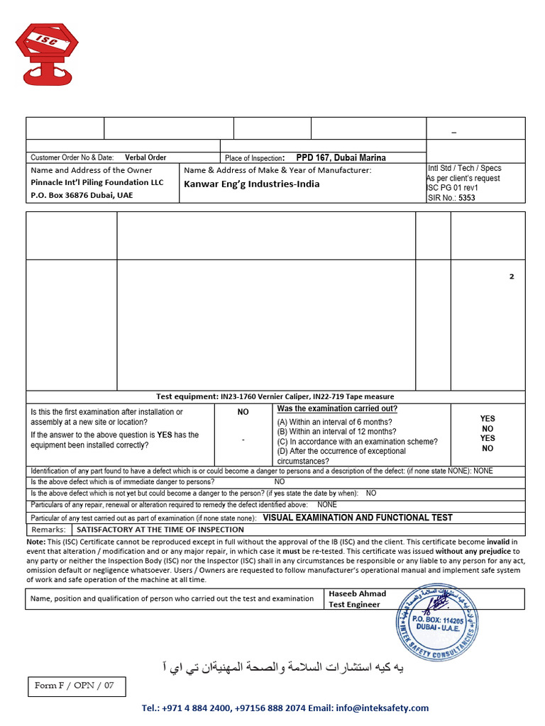 Power Pack Inspection Report PPD 527 | PDF