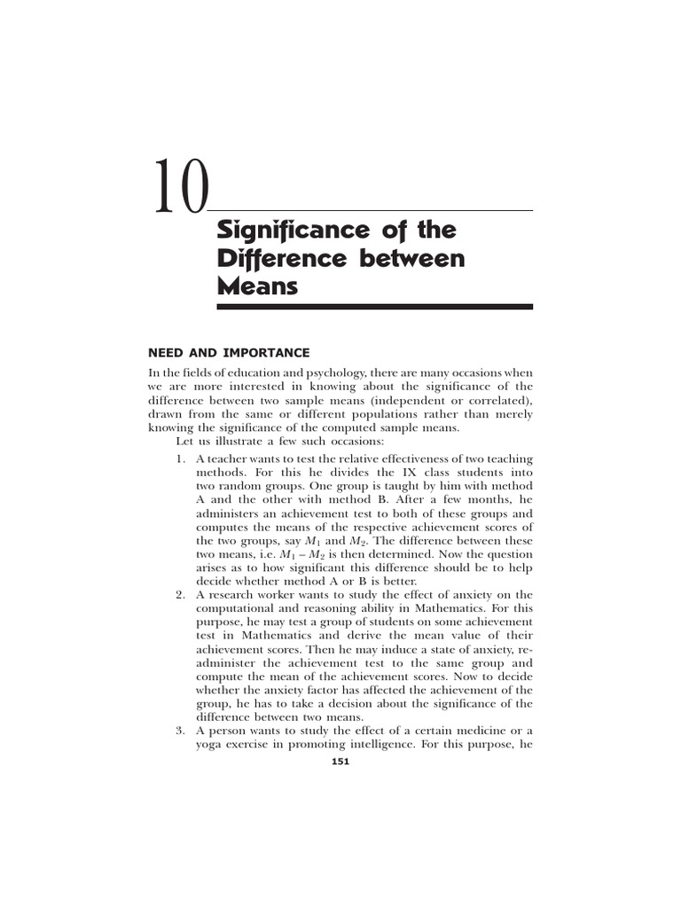 Significance of The Difference Between Means | PDF