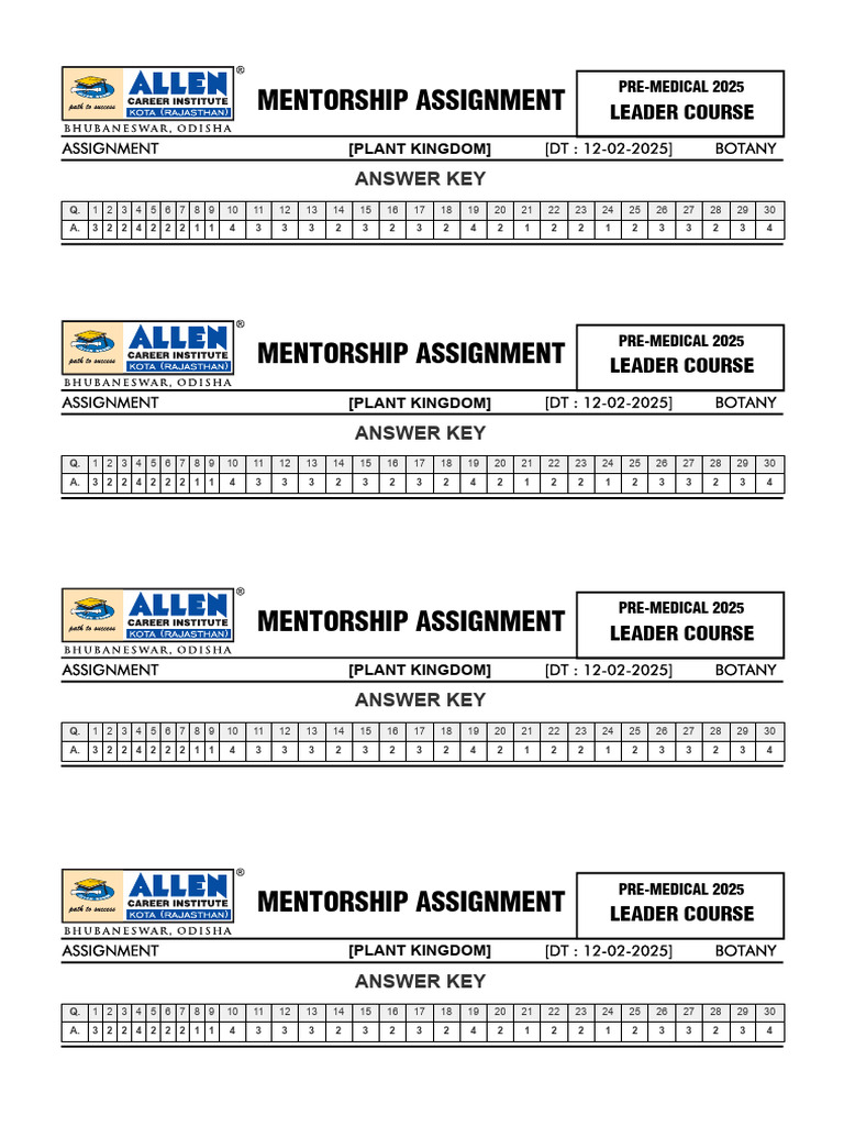 BOT Assignment-03 Plant Kingdom 12-02-2025-KEY | PDF